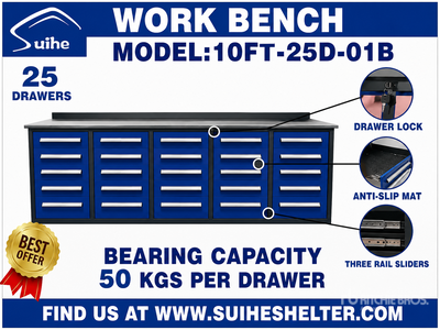 2026 Suihe NWB-25DB-10 10 ft 25-Drawer Workbench (Unused)