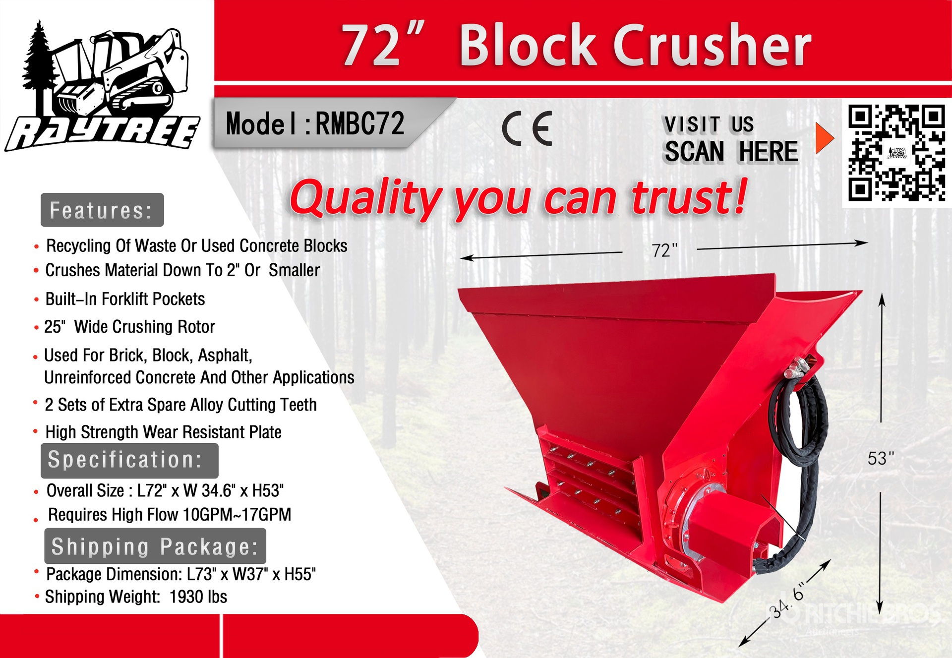 2026 Raytree RMBC72 72 in Skid Steer Block Crusher (Unused)