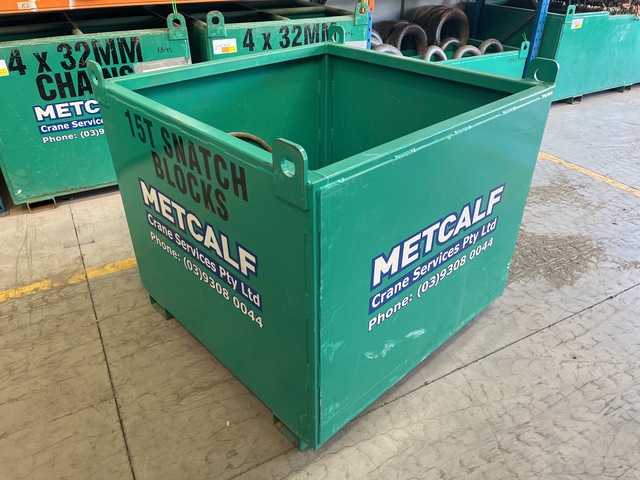 Quantity of (4) 15 ton Snatch Blocks w/22 mm Wire Rope Quantity of (4) 15 ton Snatch Blocks w/22 mm Wire Rope