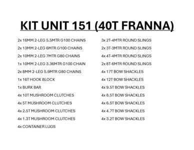Quantity of Rigging - Fits 40t Franna