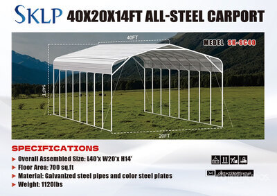 2026 SKLP SK-SC40 20 ft x 40 ft All-Steel Carport (Unused)