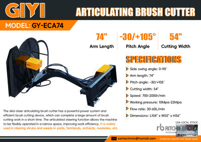 2026 GIYI GY-ECA74 54 in Articulating Desbrozadora para minicargadora (Unused)