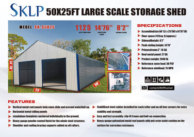 2026 SKLP SK-S5025 25 ft x 50 ft Large Scale Storage Building (Unused)