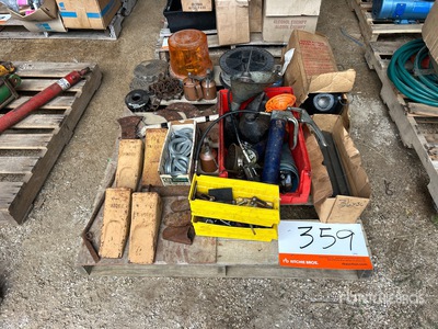 Quantity of Assorted Hardware w/ Shackles, Grease Guns, Chains, Axes, Pulleys & Parts