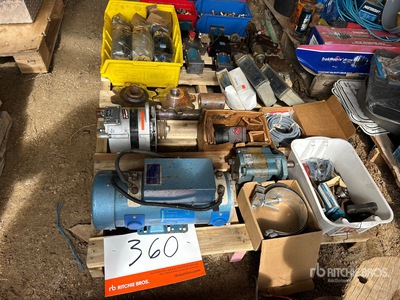 Quantity of Assorted Electric Motors, Hydraulic Components, Sprockets, Valves & Parts