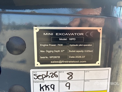 2026 VICSEC VC16PD CRAWLER Mini Excavator (Unused)