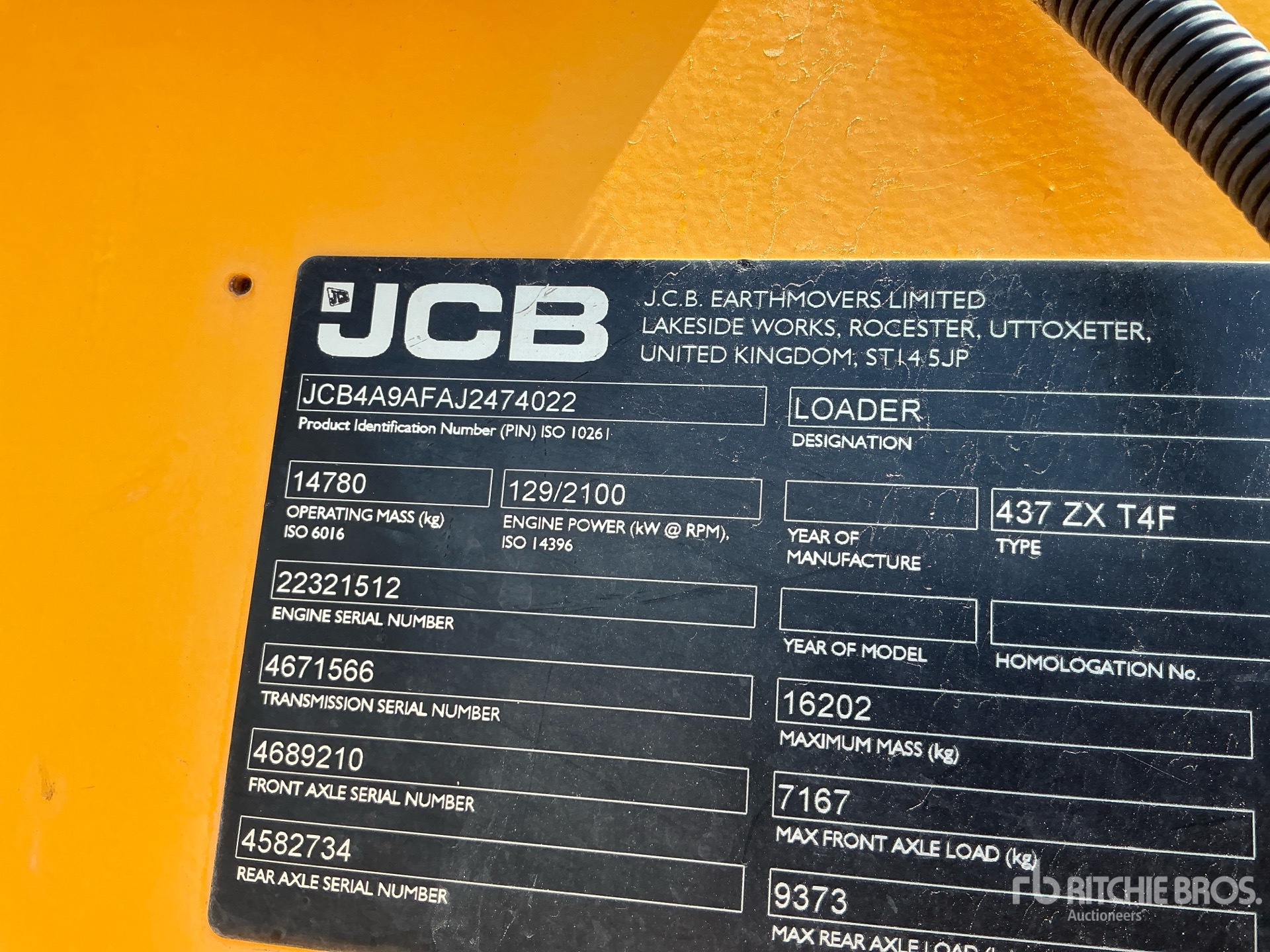 2018 JCB 437 T4F Wheel Loader