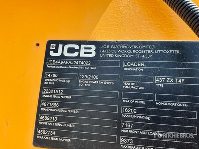 2018 JCB 437 T4F Wheel Loader