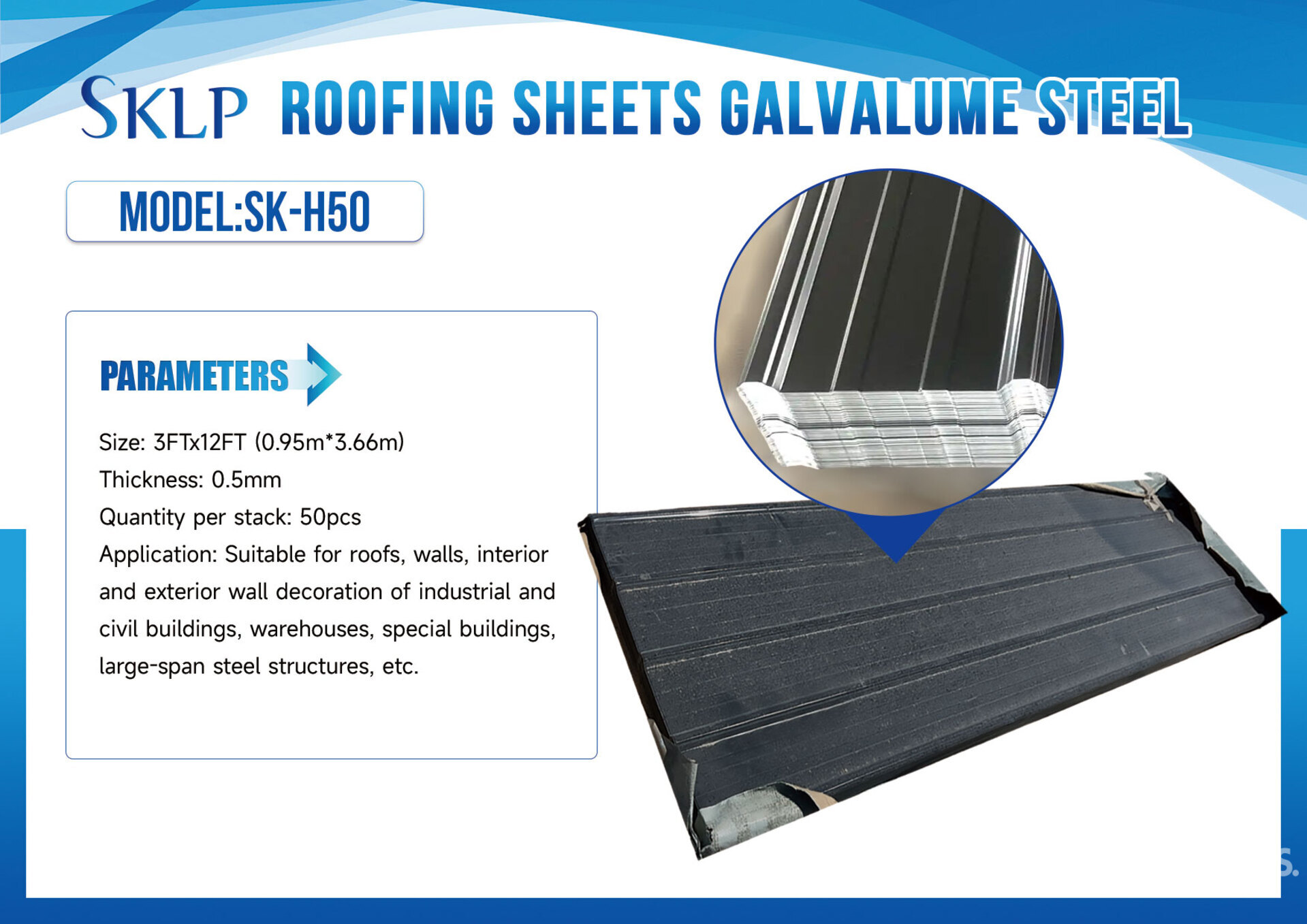 Quantity of (50) 2026 SKLP SKH50 Galvalume Steel Sheets (Unused)