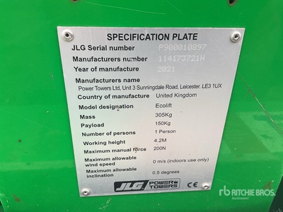 2021 JLG ECOLIFT Vertical Mast Lift