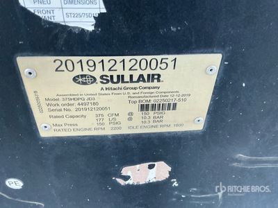 2019 Sullair 375H DPQ JD3 Air Compressor