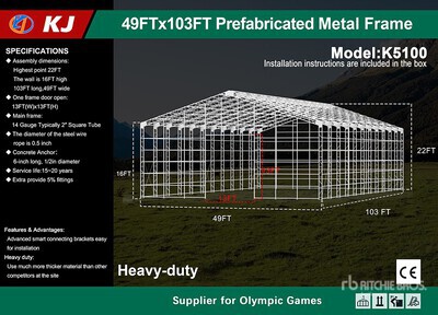 2026 KJ K5100 103 ft x 49 ft Prefabricated Metal Frame Storage Building (Unused)