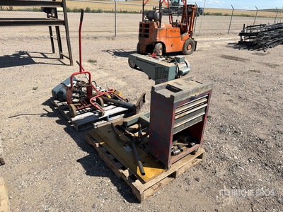 Quantity of Tools, Drill Press, Belt Grinder, Brake Drum Jack, Cutting Edges & Drill Bits أدوات يدوية متنوعة