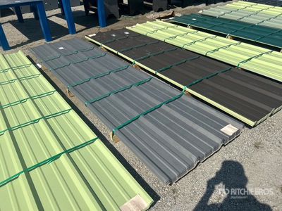 Quantity of (50) 2025 Kit Containers 12ft x 3ft 1 in Steel roofing panels (Unused)