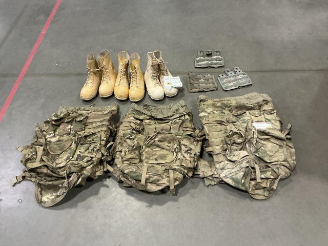 (3) MOLLE 4000 Rucksacks, (3) Pairs of Boots & Assorted Items (3) MOLLE 4000 Rucksacks, (3) Pairs of Boots & Assorted Items