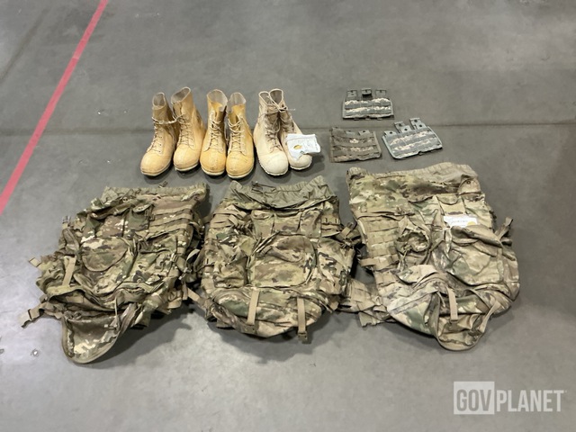 (3) MOLLE 4000 Rucksacks, (3) Pairs of Boots & Assorted Items