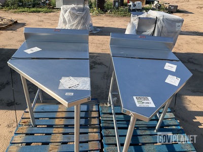(2) Irregular Shaped Stainless Steel Tables