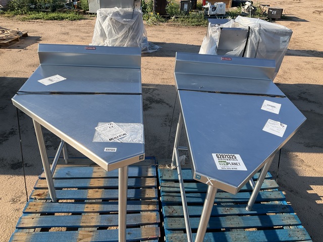 (2) Irregular Shaped Stainless Steel Tables