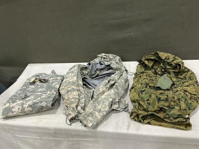 (5) Camouflage Parkas, (12) Wet Weather Jackets & Assorted Items