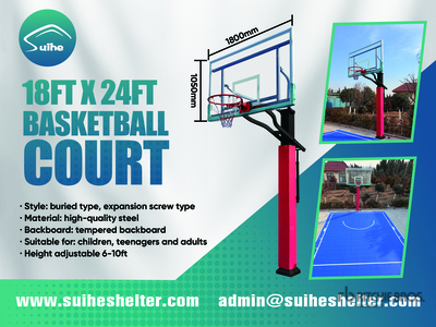 2026 Suihe BC-18ft×24ft 18 ft x 24 ft Basketball Court w/Adjustable Backboard ورش و مخازن متنوعة (Unused)