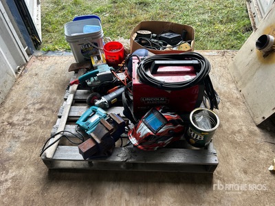 Lincoln Electric Welder w/ Welding Helmet, Power Tools, Bench Vises, Extension Cords & Assorted Shop Tools ورش و مخازن متنوعة