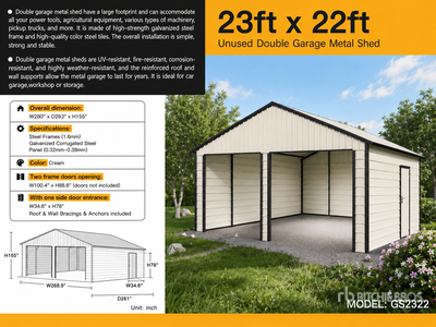 2026 Suihe GS2322 23 ft x 22 ft Double Garage Metal 倉庫 (Unused)