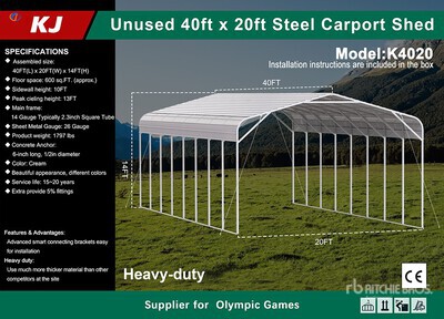 2026 KJ K4020 20 ft x 40 ft Carport (Unused)