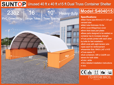 2026 SUNTOP S404015 40 ft x 40 ft Dual Truss Refugio de Contenedores (Unused)