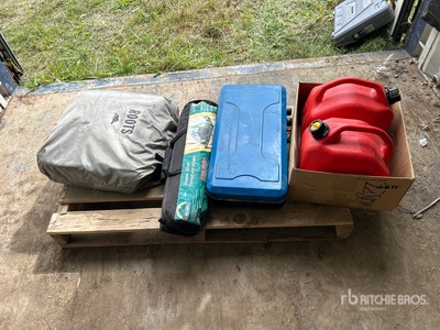 Roots Inflatable Bed, Escort Dome Tent, Broadstone Camp Stove & (2) Fuel Cans ورش و مخازن متنوعة