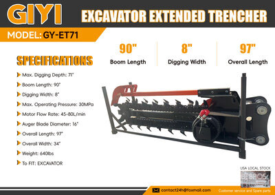 2026 GIYI GY-ET71 90 in Excavator Extended Trencher (Unused)