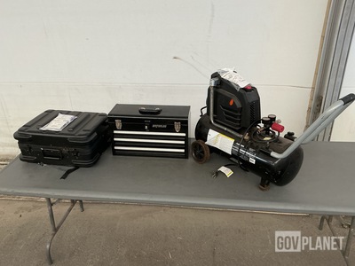 (1) Electronic System Tool Kit, (1) Tool Kit & (1) Husky 0300816 Air Compressor