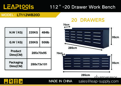 2026 LEAPtools LT112WB20D 2850 mm 20-Drawer Workbench (Unused)
