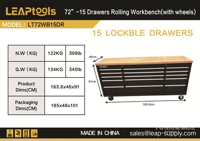 2026 LEAPtools LT72WB15DR 1836 mm 15-Drawer Tool Cabinet (Unused)