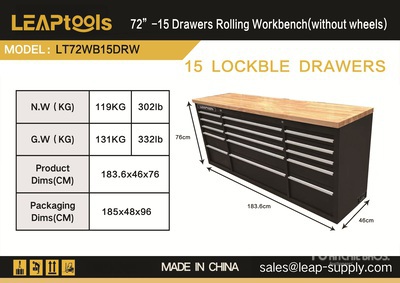 2026 LEAPtools LT72WB15DRW 1836 mm 15-Drawer Tool Cabinet (Unused)