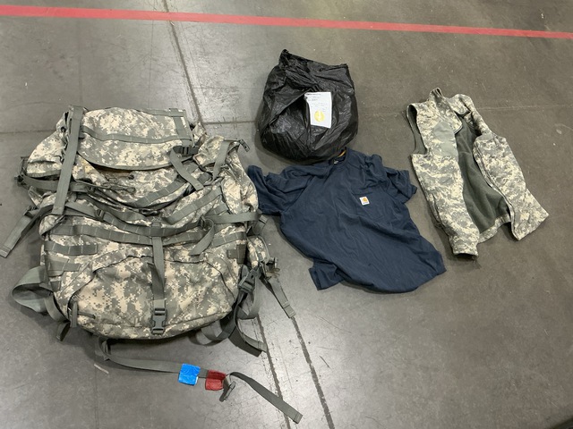 (10) Large Field Pack Sets, (6) Shirts, (2) Vests & Assorted Items