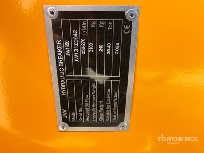2026 JW JW1650 fits to 30-40 ton excavator Hydraulic Breaker (Unused)