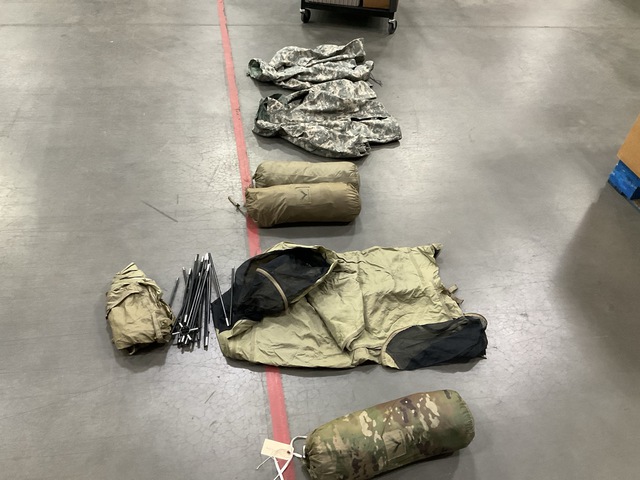 (8) Tents, (8) Cold Weather Parkas, (2) Shelter Halves & Assorted Items