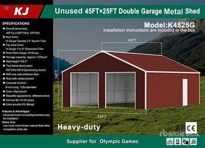 2026 KJ K4525G 25 ft x 45 ft Double Garage Metal Bâtiment d'entreposage (Unused)