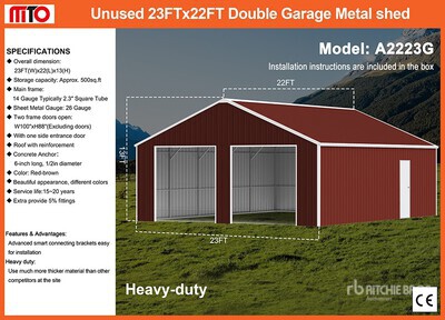 2026 MTO A2223G 23 ft x 22 ft Double Garage Metal Storage Building (Unused)