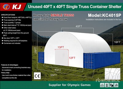 2026 KJ KC4015P 40 ft x 40 ft Single Truss Abri de Conteneurs (Unused)