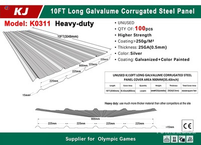 Quantity of (100) 2026 KJ K0311 35 in x 10 ft Galvalume Corrugated Steel Sheets Plaques d'acier (Unused)