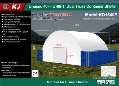 2026 KJ KD1540P 40 ft x 40 ft Double Truss Abri de Conteneurs (Unused)