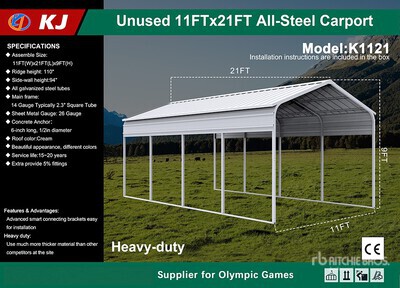 2026 KJ K1121 11 ft x 21 ft All-Steel Abri d'Auto (Unused)