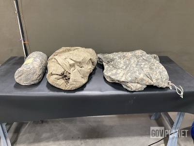 (3) ICS Improved Combat Shelters, (21) Tarpaulins & Assorted Items