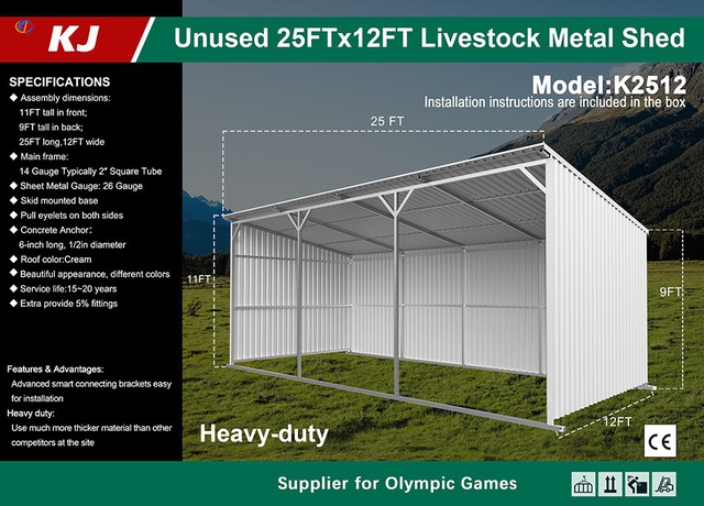 KJ K2512 Livestock Metal Shed - Unused