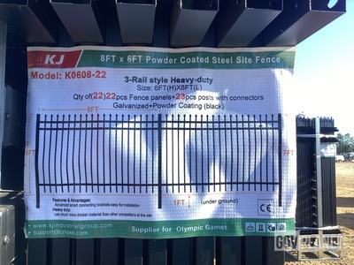 (22) Pieces of Powder Coated Steel Fence w/(23) Post Connectors - Unused