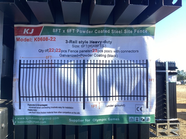 (22) Pieces of Powder Coated Steel Fence w/(23) Post Connectors - Unused