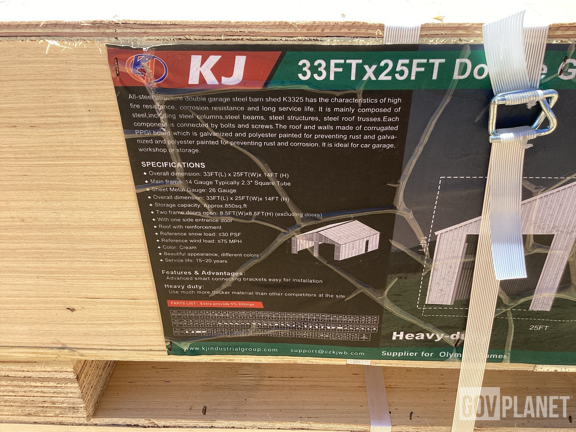 Surplus KJ K3325 Double Garage Steel Barn Shed - Unused in Albany