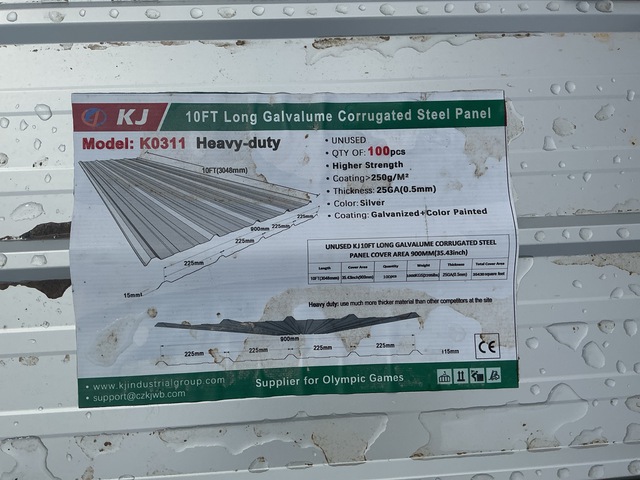 (100) Piece Lot of 10' Long Corrugated Steel Panels