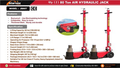 Quantity of (2) 2026 STARVOX JB80T 80 ton Pneumatic/Hydraulic Floor Jack (Unused)